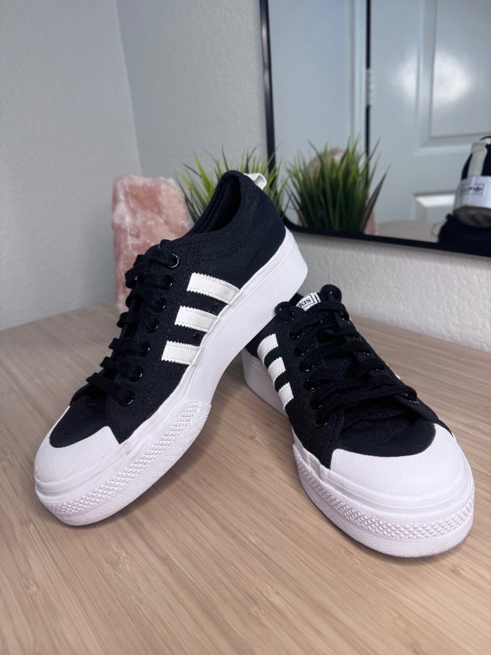 adidas Nizza Platform Black Canvas Chunky Sneaker Shoes Women's Size 10